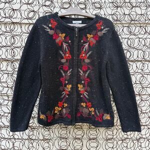 Vintage 90s Croft and Barrow Moody Fall Leaves Floral Cardigan Sweater MEDIUM